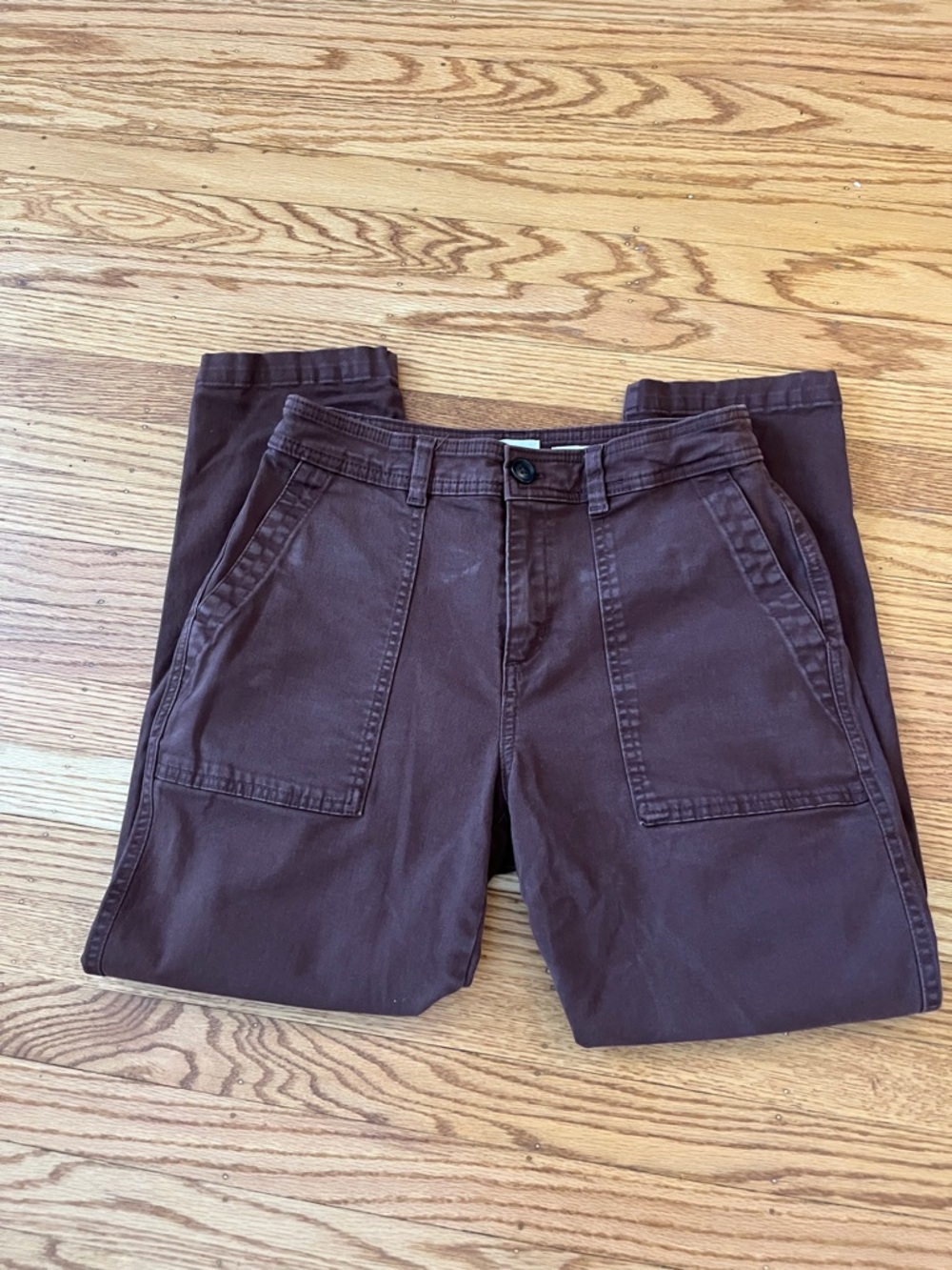 A New Day Brown Utility Pants Size 6 High Rise Straight Leg Stretch Cotton